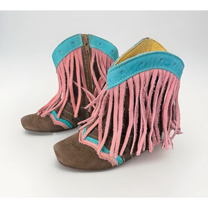 Shea “Lyddie” Fringe Baby Boots Infant Size Western Cowgirl Blue & Pink Leather